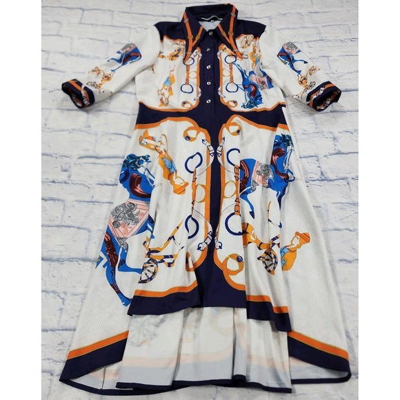 Dalia Macphee Dresses & Skirts - Dalia MacPhee Dress WOMENS L  Equestrian Horse Print Shirt Dress Hi Low
